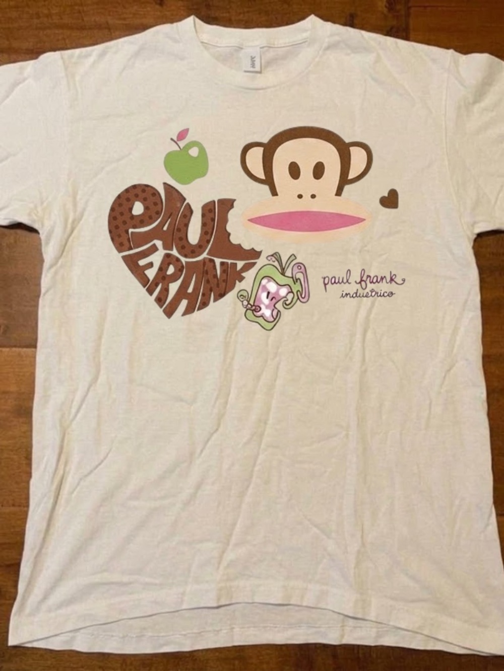 Gildan Cream Paul Frank Graphic Tee with Pink & Green Accents